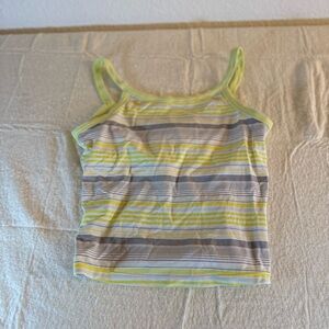 Adidas striped athletic cropped tank top. Yellow and white. Women’s Size L